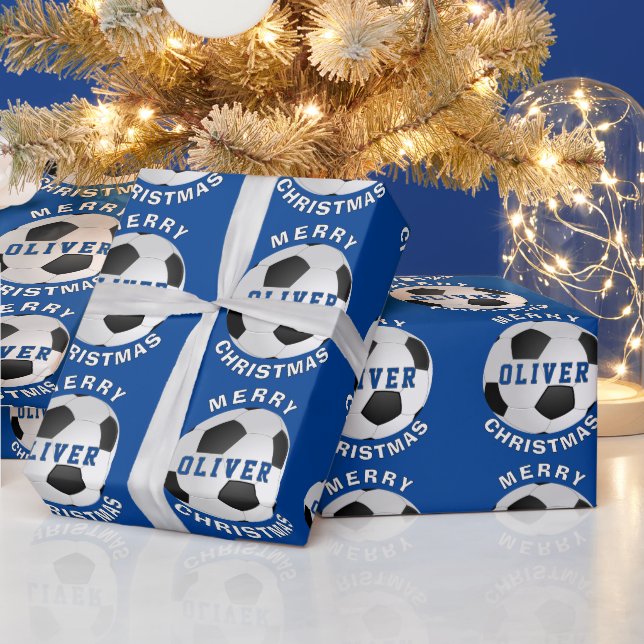 Papel De Regalo Balas de Fútbol Azul Niños Nombre Navidades (Vacaciones)