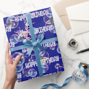 Papel De Regalo Balbuceas De Jabón De Cumpleaños Sobre El Azul