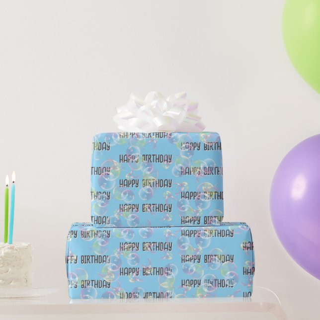 Papel De Regalo Balbuceos De Jabón De Cumpleaños Con Azul Claro (Regalos de fiesta)
