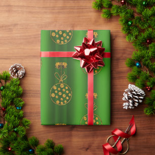 Papel De Regalo Balbuceos dorados sobre Navidades verdes