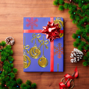 Papel De Regalo Balbuceos dorados y Navidades azules con copas de