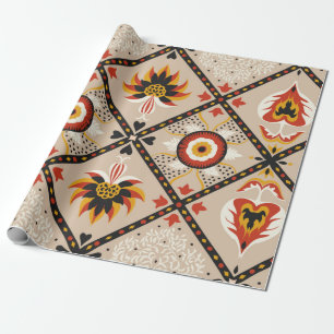 Papel De Regalo Baldosa de mayólica italiana. Bordados con flores
