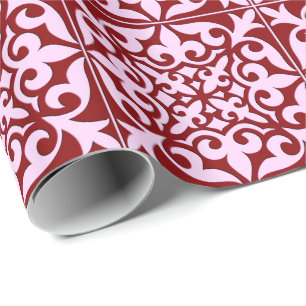 Papel De Regalo Baldosa marroquí - burdeos y rosa