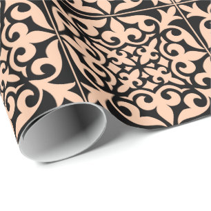 Papel De Regalo Baldosa marroquí - rosa melocotón y negro