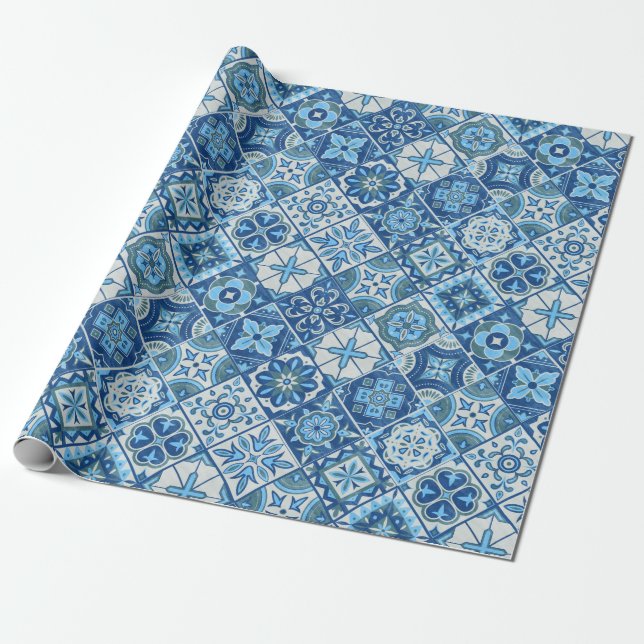 Papel De Regalo Baldosas azules tradicionales (Desenrollado)