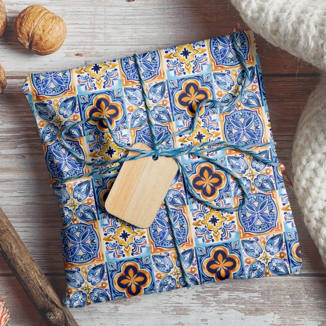 Papel De Regalo Baldosas de cerámica siciliana azul mediterránea (Subido por el creador)