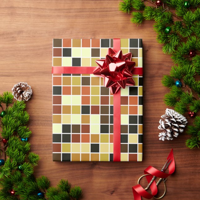 Papel De Regalo Baldosas de piscina, mosaicos marrones, patrón geo (Regalo de vacaciones)