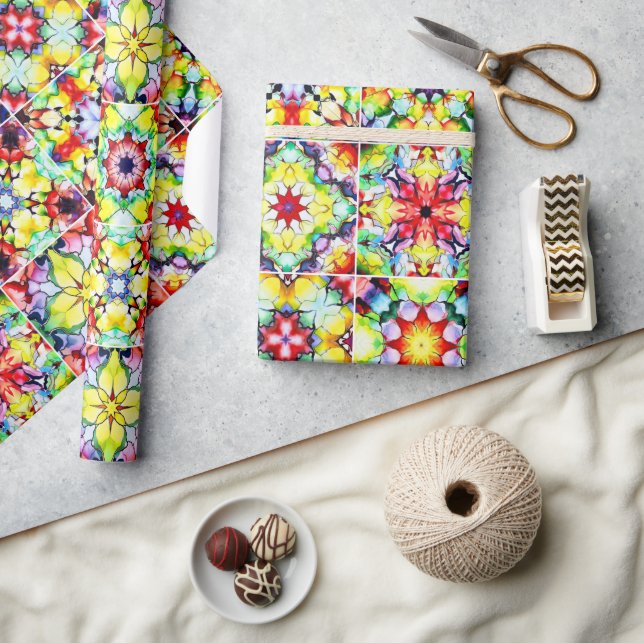 Papel De Regalo Baldosas mediterráneas, mosaicos de tinta de alcoh (Artesanía)