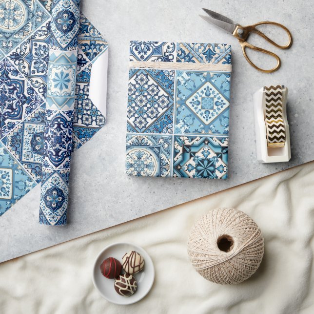 Papel De Regalo Baldosas mediterráneas, portuguesas, azulejo, mall (Artesanía)