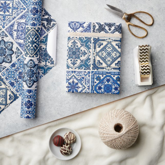 Papel De Regalo Baldosas mediterráneas, portuguesas, azulejo, mall (Artesanía)