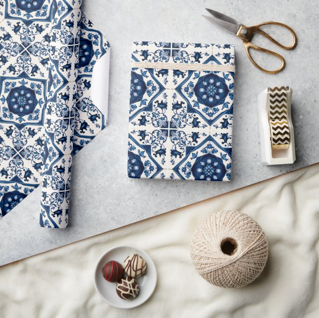 Papel De Regalo Baldosas mediterráneas, portuguesas, azulejo, mall (Artesanía)