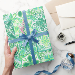 Papel De Regalo Baldosas orgánicas en blanco y verde