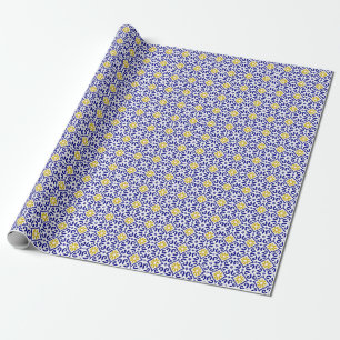 Papel De Regalo Baldosas portuguesas Flora Azul mediterránea