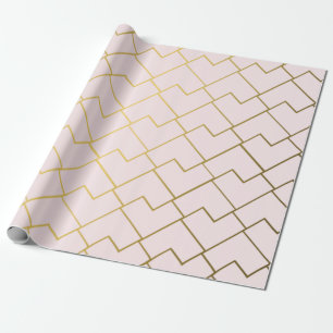 Papel De Regalo Baldosas Rosadas Doradas Geométricas Chic y de Mod