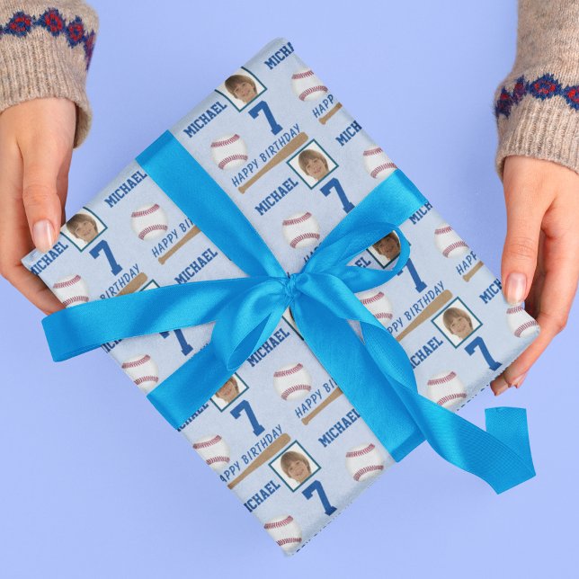 Papel De Regalo Ball de béisbol: foto de cumpleaños feliz (Baseball Ball Happy Birthday Photo Wrapping Paper)