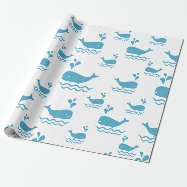 Papel De Regalo Ballena Azul Adorable Patrón de Océano Sin Costura (Desenrollado)