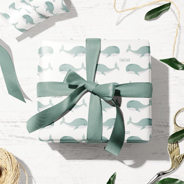 Papel De Regalo Ballena azul corta con nombre personalizado niño p (Subido por el creador)