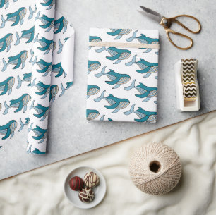 Papel De Regalo Ballena Azul Patrón Oceánico