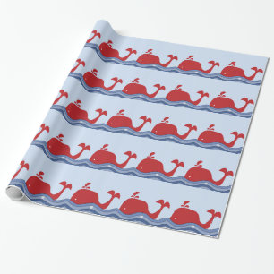 Papel De Regalo Ballena azul roja y marina