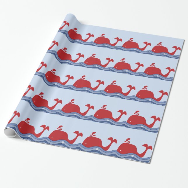 Papel De Regalo Ballena azul roja y marina (Desenrollado)