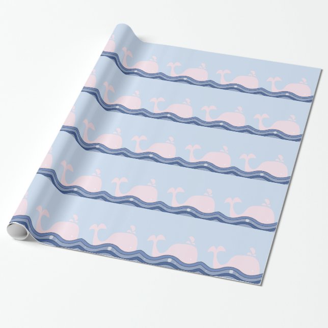 Papel De Regalo Ballena azul y rosa de la marina (Desenrollado)