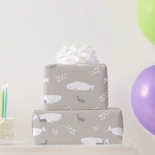 Papel De Regalo Ballena Bebé Beluga En Ilustracion Gris Pastel