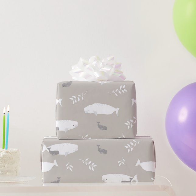 Papel De Regalo Ballena Bebé Beluga En Ilustracion Gris Pastel (Regalos de fiesta)