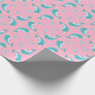 Papel De Regalo Ballena Chica rosa de Narwhal Baby Shower