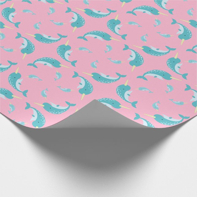 Papel De Regalo Ballena Chica rosa de Narwhal Baby Shower (Esquina)