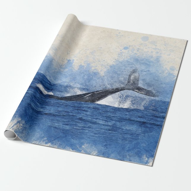 Papel De Regalo Ballena de color azul (Desenrollado)
