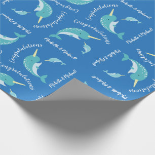 Papel De Regalo Ballena de Narwhal Baby Shower Blue Boy