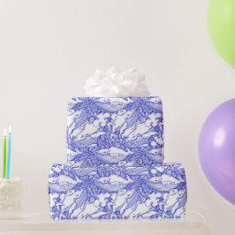 Papel De Regalo Ballena jorobada azul y blanca