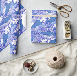 Papel De Regalo Ballena monocromática azul