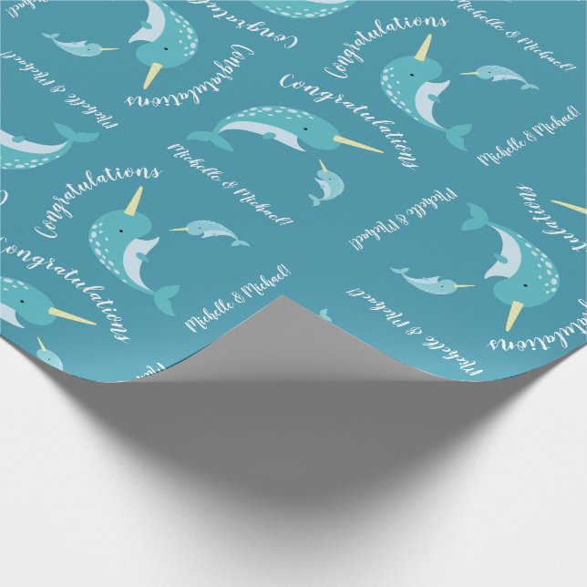 Papel De Regalo Ballena neutra de género amarillo de Narwhal Baby  (Esquina)