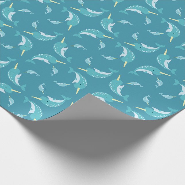 Papel De Regalo Ballena neutra de género amarillo de Narwhal Baby  (Esquina)