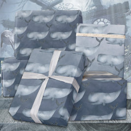 Papel De Regalo Ballenas Azules Bajo La Profunda Acuarela Del Océa
