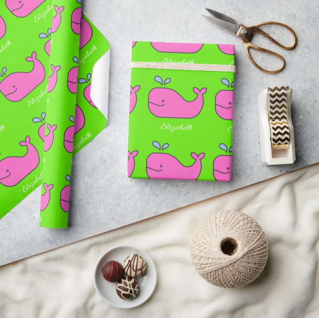 Papel De Regalo Ballenas verdes y rosadas precursoras personalizad (Artesanía)