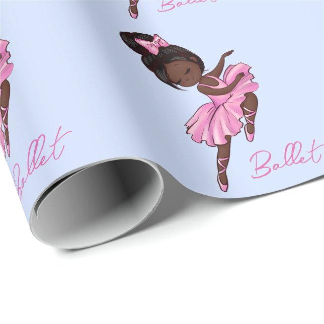 Papel De Regalo Ballerina afroamericana rosa, ballet morado (Esquina del rollo)