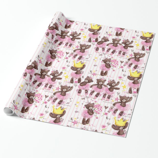Papel De Regalo Ballerina Bears Gift Wrap (Desenrollado)