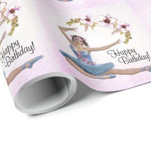 Papel De Regalo Ballerina en azul en cumpleaños personalizado rosa