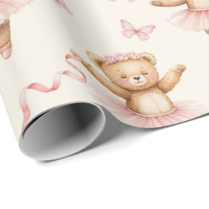 Papel De Regalo Ballerina Teddy Bears Pink Tutus and Butterflies