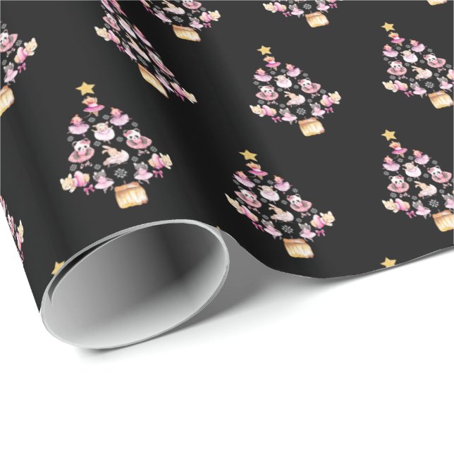 Papel De Regalo Ballet Animales Ballerina Árbol de Navidad (Esquina del rollo)