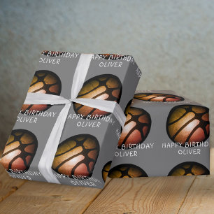 Papel De Regalo Balón de Baloncesto Negro Naranja Cumpleaños Depor