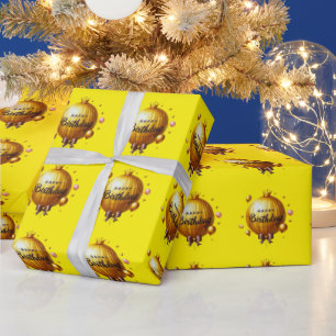 Papel De Regalo Balón de cumpleaños dorado