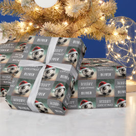 Papel De Regalo Balón de fútbol con Navidades divertidos de Santa 