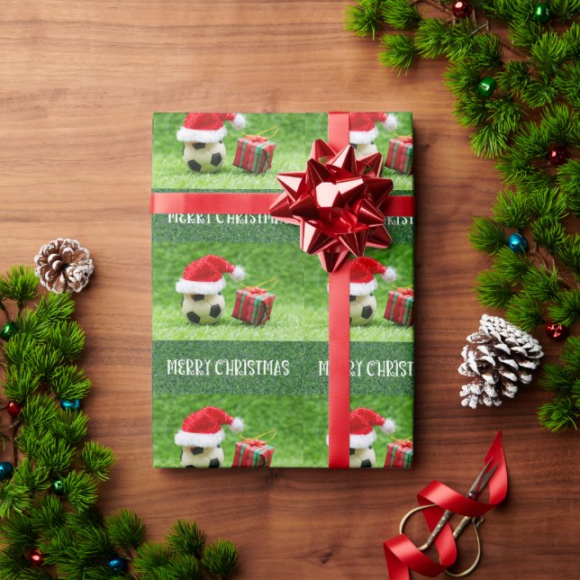 Papel De Regalo Balón de fútbol con Santa Hat (Regalo de vacaciones)