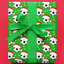 Papel De Regalo Balón de fútbol con sombrero de Santa y copos de n