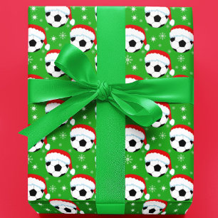 Papel De Regalo Balón de fútbol con sombrero de Santa y copos de n