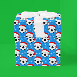 Papel De Regalo Balón de fútbol con sombrero de Santa y copos de n