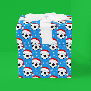 Papel De Regalo Balón de fútbol con sombrero de Santa y copos de n